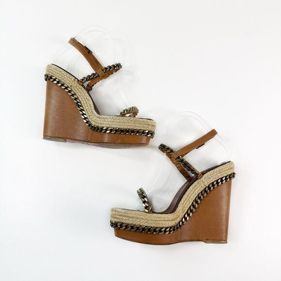 CHRISTIAN LOUBOUTIN Macarena Platform Chain Heels Size 39 US 8.5 Brown Wedge - Picture 6 of 11
